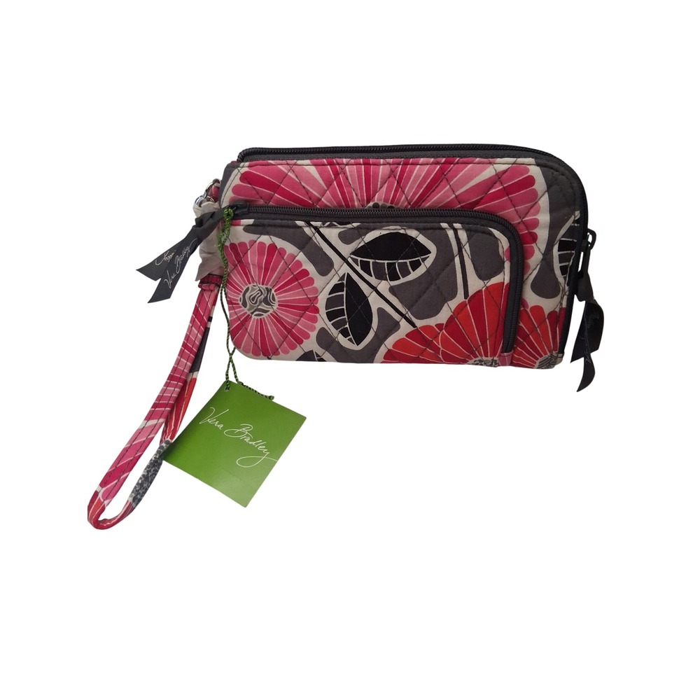 Vera Bradley Zip Zip Wristlet Cheery Blossoms Floral Quilted Pink Grey 13098-170